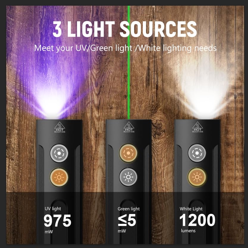 Image of Wurkkos HD01 PRO 6-in-1 Flashlight -White,UV Light,Green Light, Side Light | Working Handle Flashlight with Magnetic 1200LM for Outdoor Camping