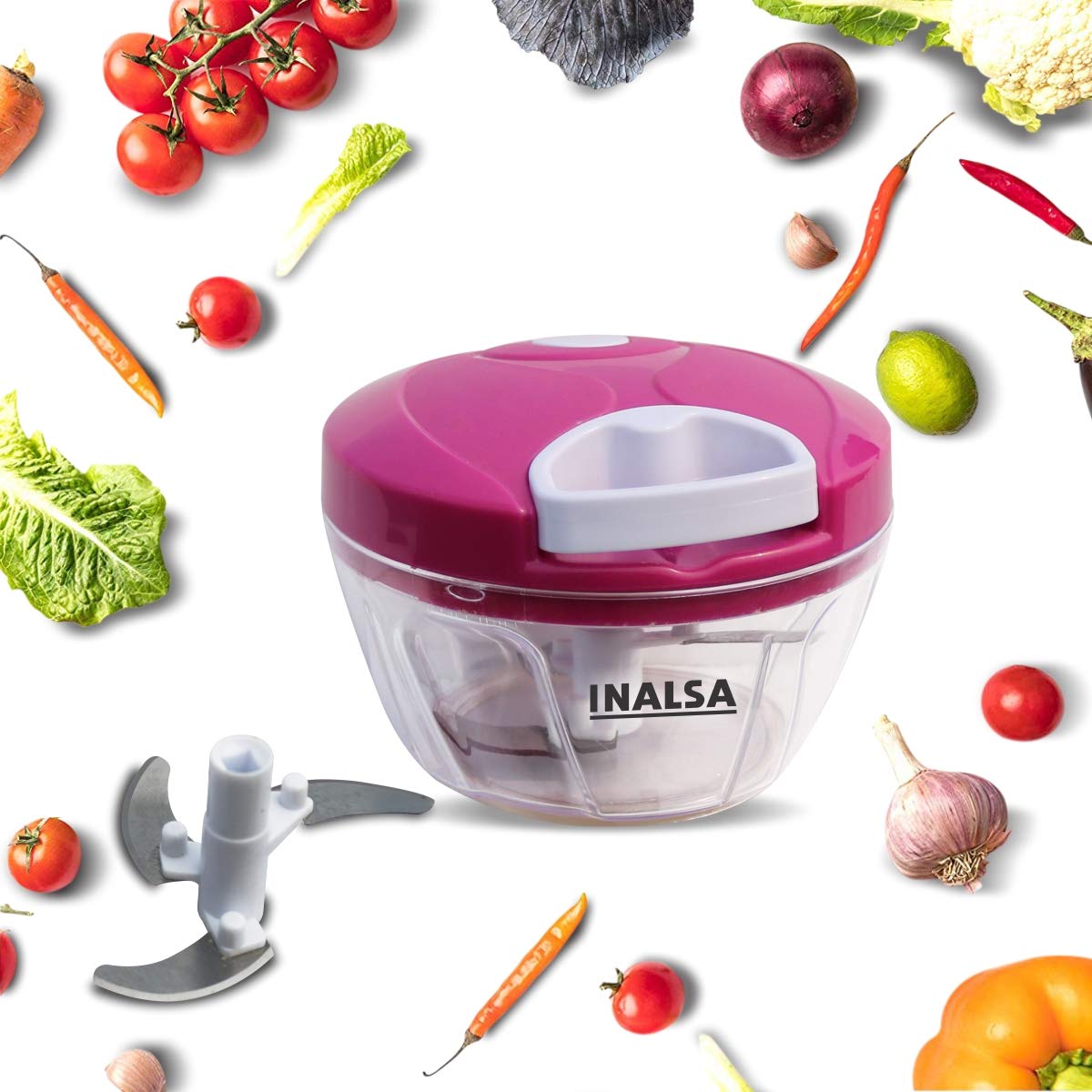 Inalsa Plastic Chop-it Handy Chopper (400 ml, Cherry Red/White) - Image 7 thumbnail