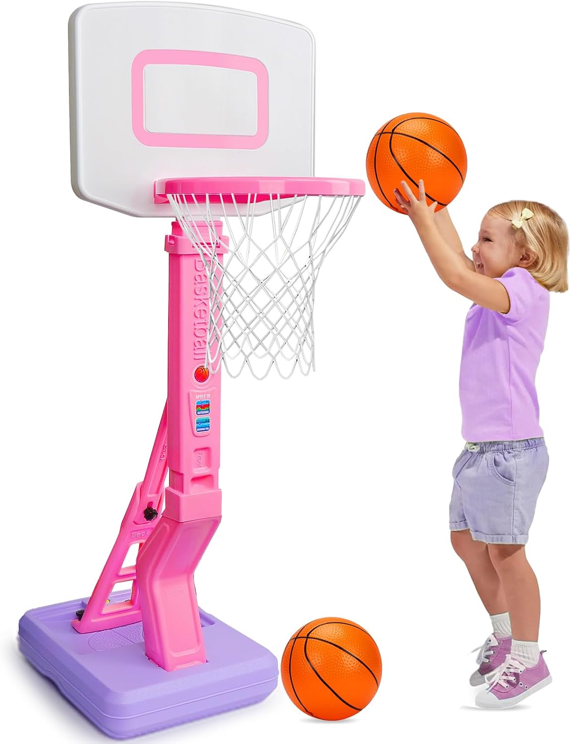 Toddler Girls Mini Basketball Hoop Indoor Pink Adjustable Basketball Goal with Ball Pump for Outdoor Poolside Toys for Backyard Game Outside Basketball Toy for Kids Age 3-5 6 7 4-8 Birthday Gifts