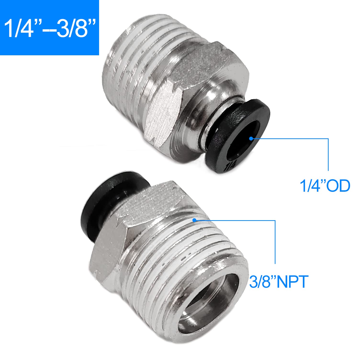 3PCS Male Straight 1/4 Inch Tube OD x 3/8 Inch NPT Thread Push to Connect Fitting,Pneumatic Air Fitting(1/4''OD X 3/8''NPT, 3)