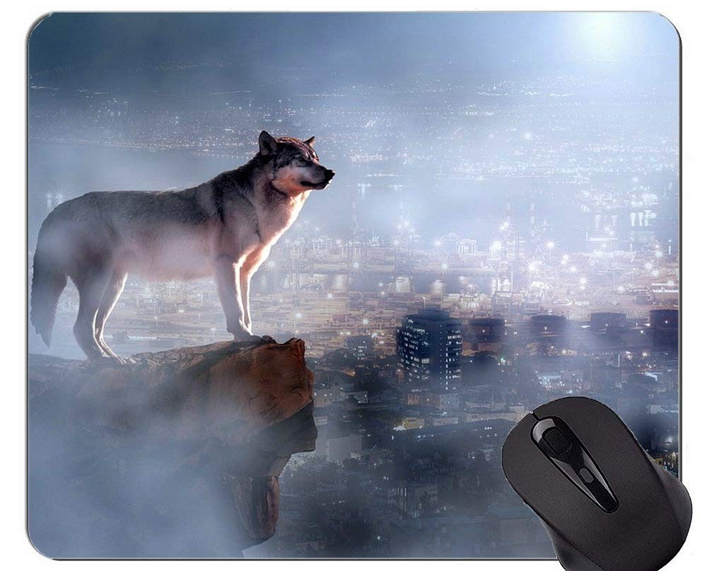 Tappetino Mouse Lupo E Luna - 20x24cm Base Gomma Antiscivolo - Per Gaming E Ufficio