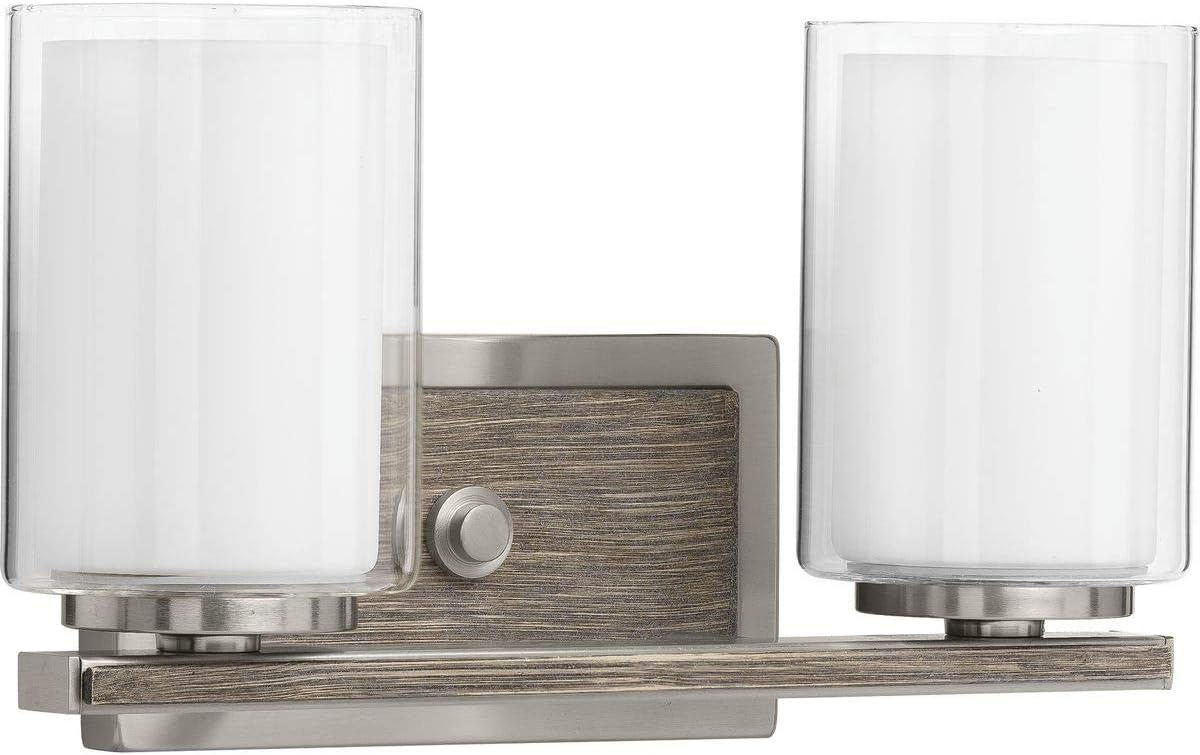 Progress Lighting Mast Collection 2-Light Clear Glass Coastal Bath Vanity Light Brushed Nickel, 7-5/8" x 13-7/8"
