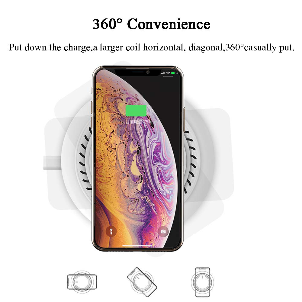 Caricatore Wireless Ricarica 10W Wireless Compatibile S9/S9 +/S8/S8 +/Nota 8, 7.5W Caricabatterie Wireless Compatibiler Apple iPhone XS/XS Max/XR/X/8/8 Plus e 5W Standard Ricarica, Black