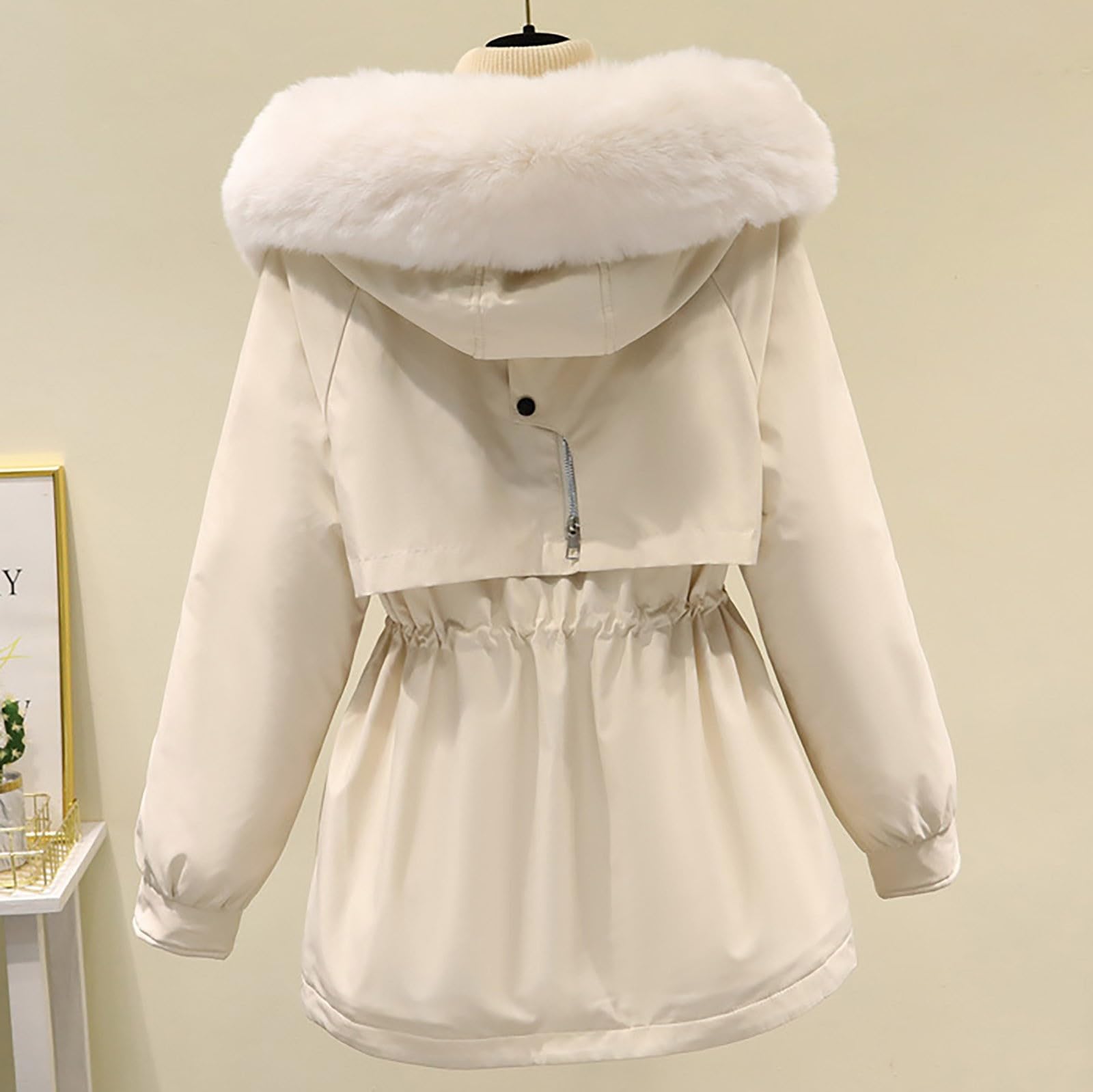Saymany Winterjacke Damen Lang Warm Wintermantel mit Fellkapuze Winterparka Winddichte Parkajacke mit Kapuze Mode Outdoorjacke Slim fit Winterparka Mode Mantel Frauen Wintermantel Warme Winter Jacke