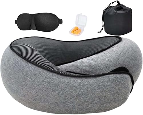 RIYES Almohada de viaje, espuma viscoelástica en forma de U, almacenamiento de caracol de viaje de 360 grados, cómoda almohada para dormir, almohada