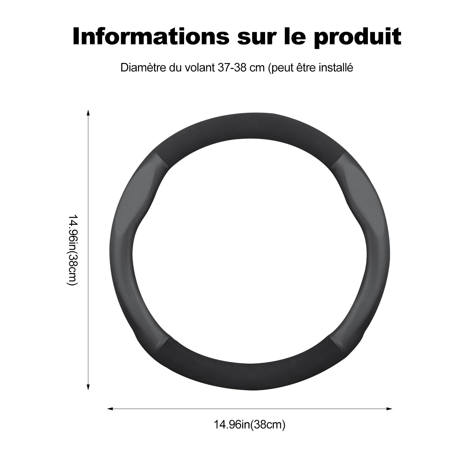Ergocar Housse Volant Voiture Ronde en Cuir Microfibre Trous d'Aération Antidérapants Et Dérapant 38 Cm / 15 Pouces pour Hommes Et Femmes Accessoires Intérieurs De Voiture