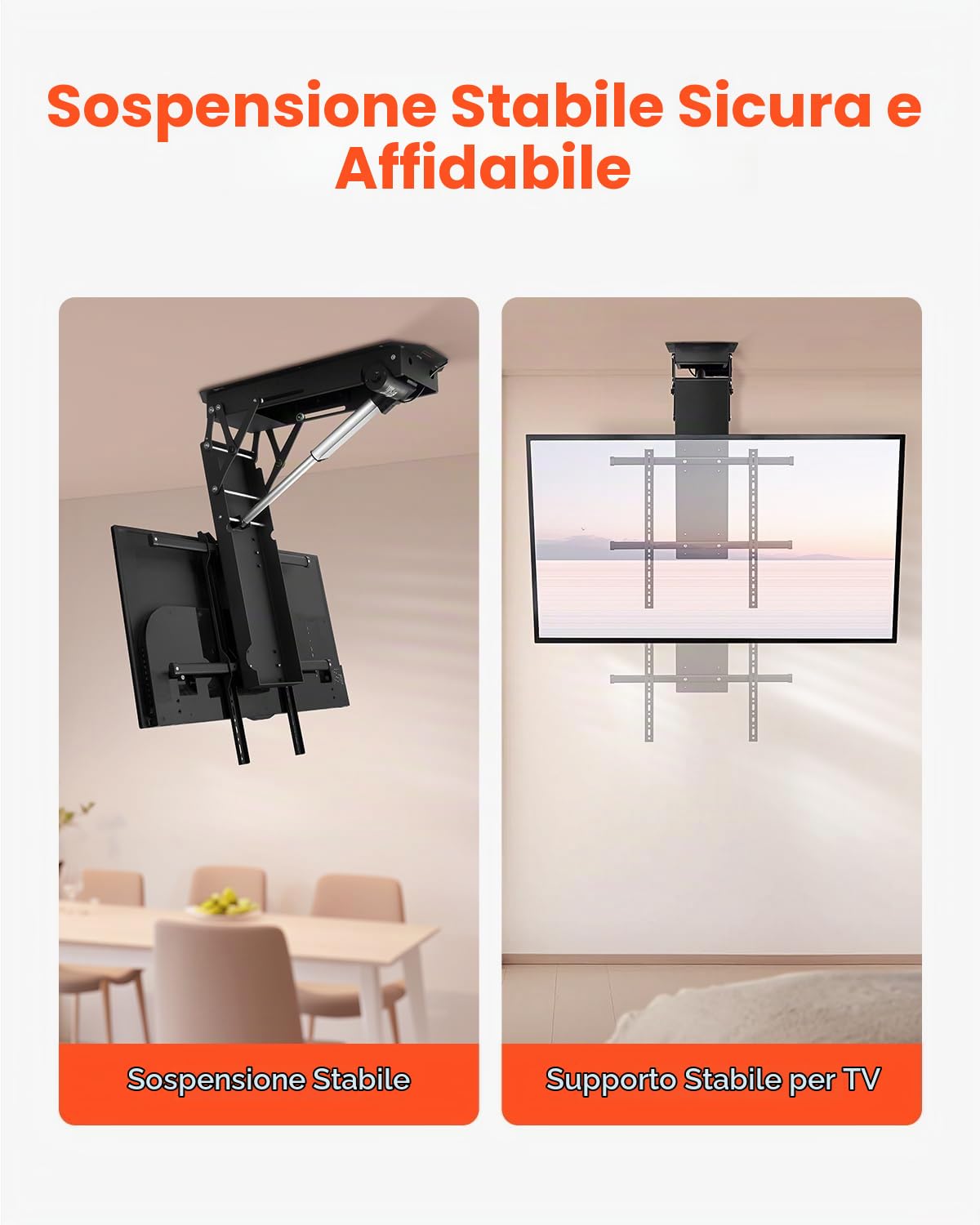 VEVOR Supporto per TV da Soffitto Motorizzato, Telaio Supporto per TV Dimensioni da 813 a 1778 mm, Telaio Porta Televisione Pieghevole Regolabile con VESA Massimo 60 x 60 cm, Carico max. 50kg
