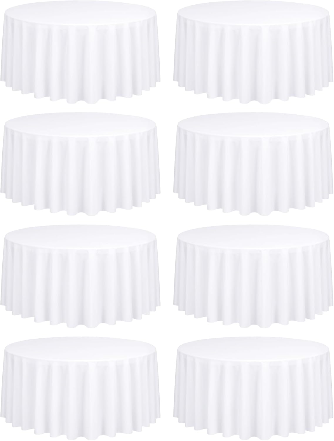 8 Pack White Round Tablecloth 90 Inch Circle Polyester Fabric Stain
