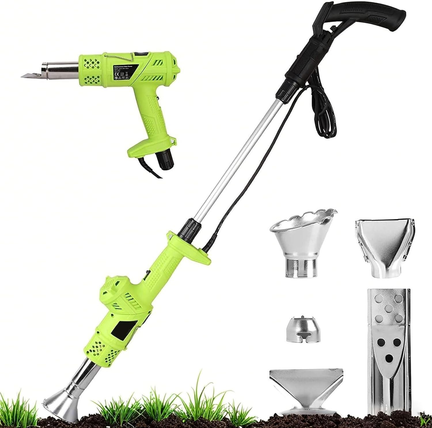 3-in-1 Electric Weed Burner & Hot Air Gun,Electric Weed Killer Burner Wand Thermal Weeding Stick with 5 Nozzles,650℃ Thermal Weeder & BBQ Lighter,for Flame Weeding, Roofing & Ice Melting(Green)