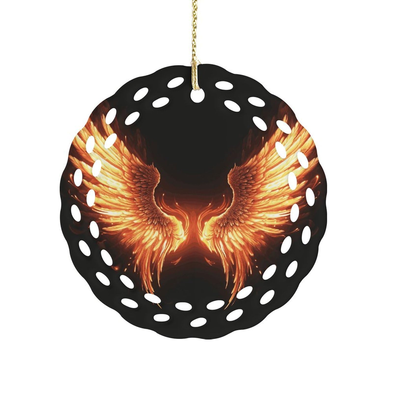 Fodpand Women's Style Fire Angle Wings Ceramic Ornament For Home Decor 3.2" Round Tree Decoration Christmas Ornaments For Men Double-Sided Design