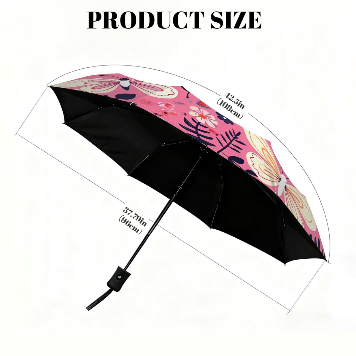 Ombrello pieghevole con motivo floreale astratto e farfalla, ombrello da viaggio, compatto, antivento, impermeabile, con protezione UV, rivestimento nero, leggero, 8 costine, portatile, per