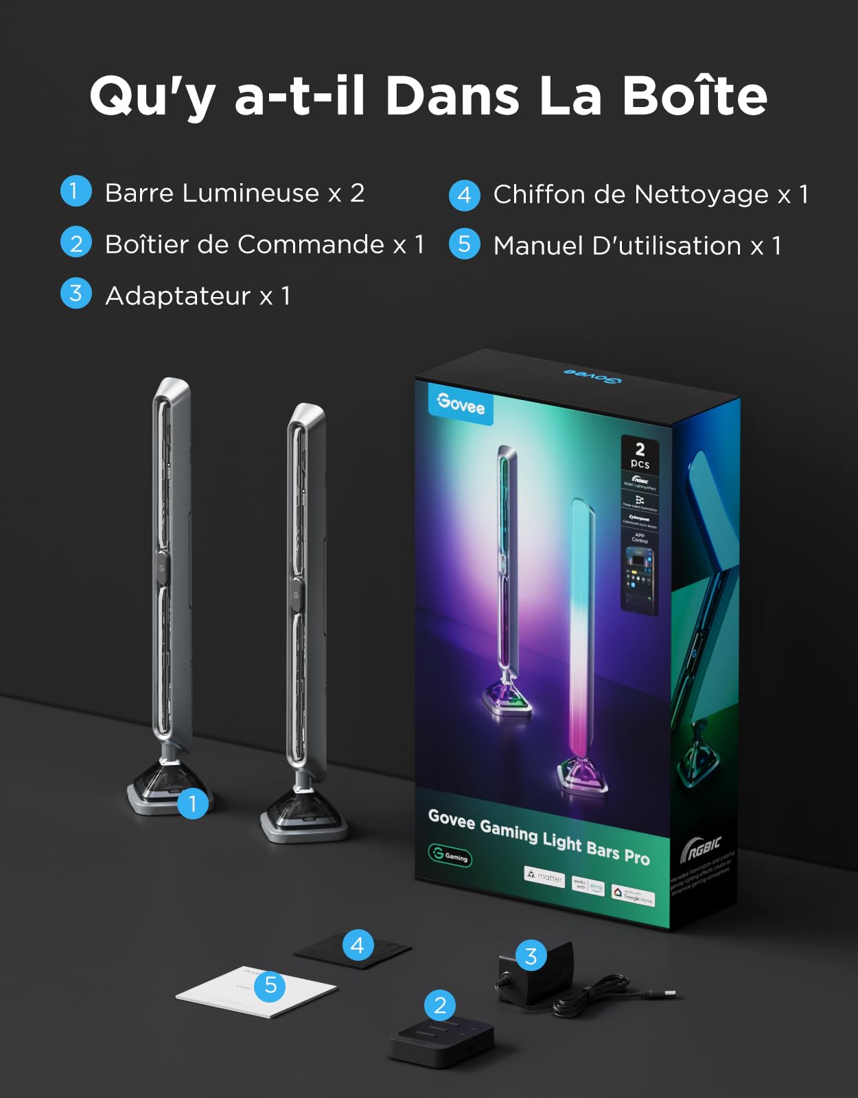 Govee Gaming Barre LED Pro, verbesserte 16-Zoll Smart LED Gaming Lichtleisten mit dreiseitiger RGBIC Beleuchtung und WLAN für PC, Monitor, 60+ Szenenmodi, funktioniert mit Alexa und Google Home