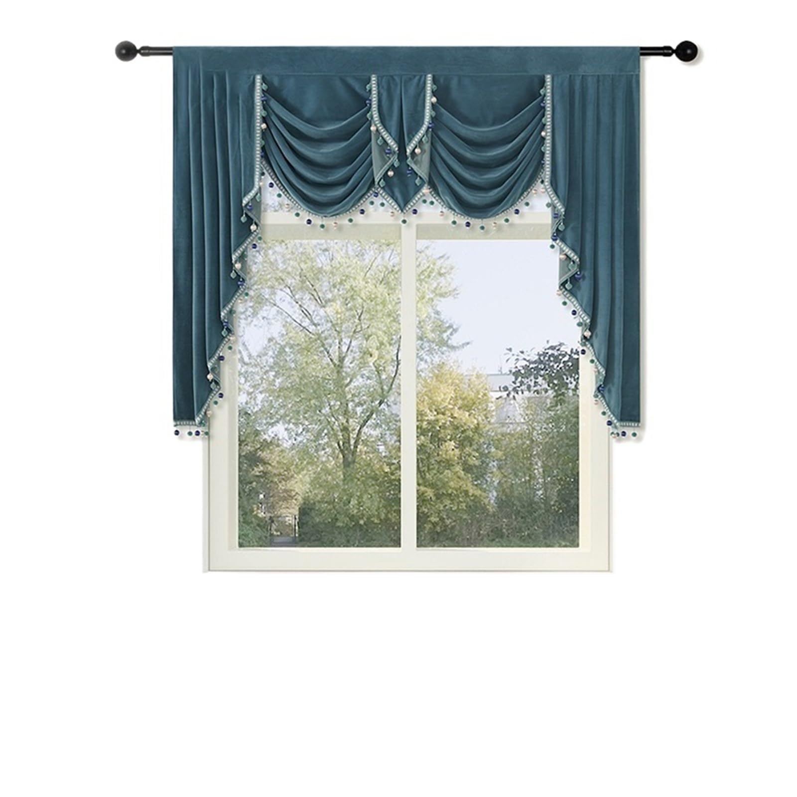 MFESFCS Swags For Windows Tassel Valance Velvet Short Curtain Double Wave Head Pelmet Living Room Bedroom Hotel Window Swag(Color2)
