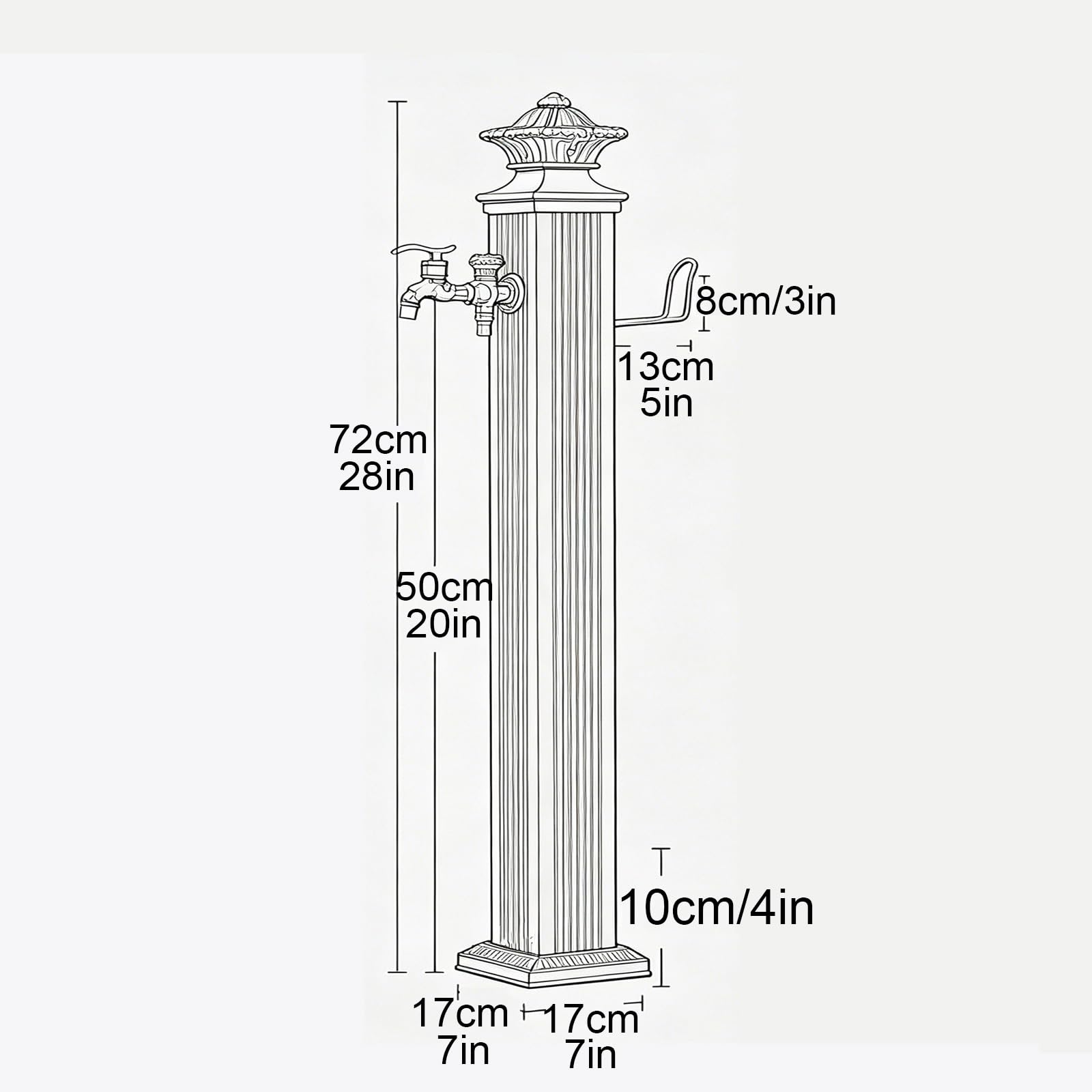 Colonne D'eau de Jardin Autoportante avec Robinet, Alliage D'aluminium, Colonne D'eau de Jardin Extérieure, Robinet D'eau à Fixation au Sol, Borne-fontaine de Cour Antigel(72 cm/28 in)