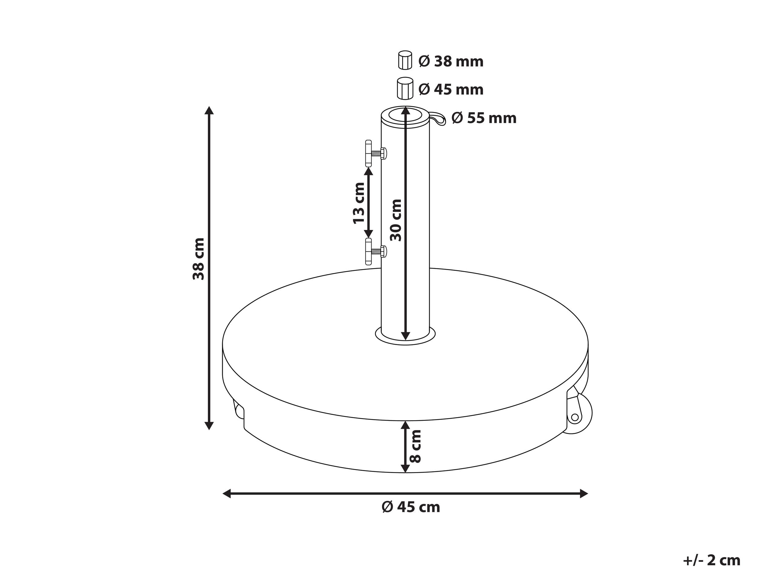 Kamienna podstawa pod parasol ogrodowy ⌀ 45 cm 30 kg okrągła granitowa stal nierdzewna szara Cerzeto