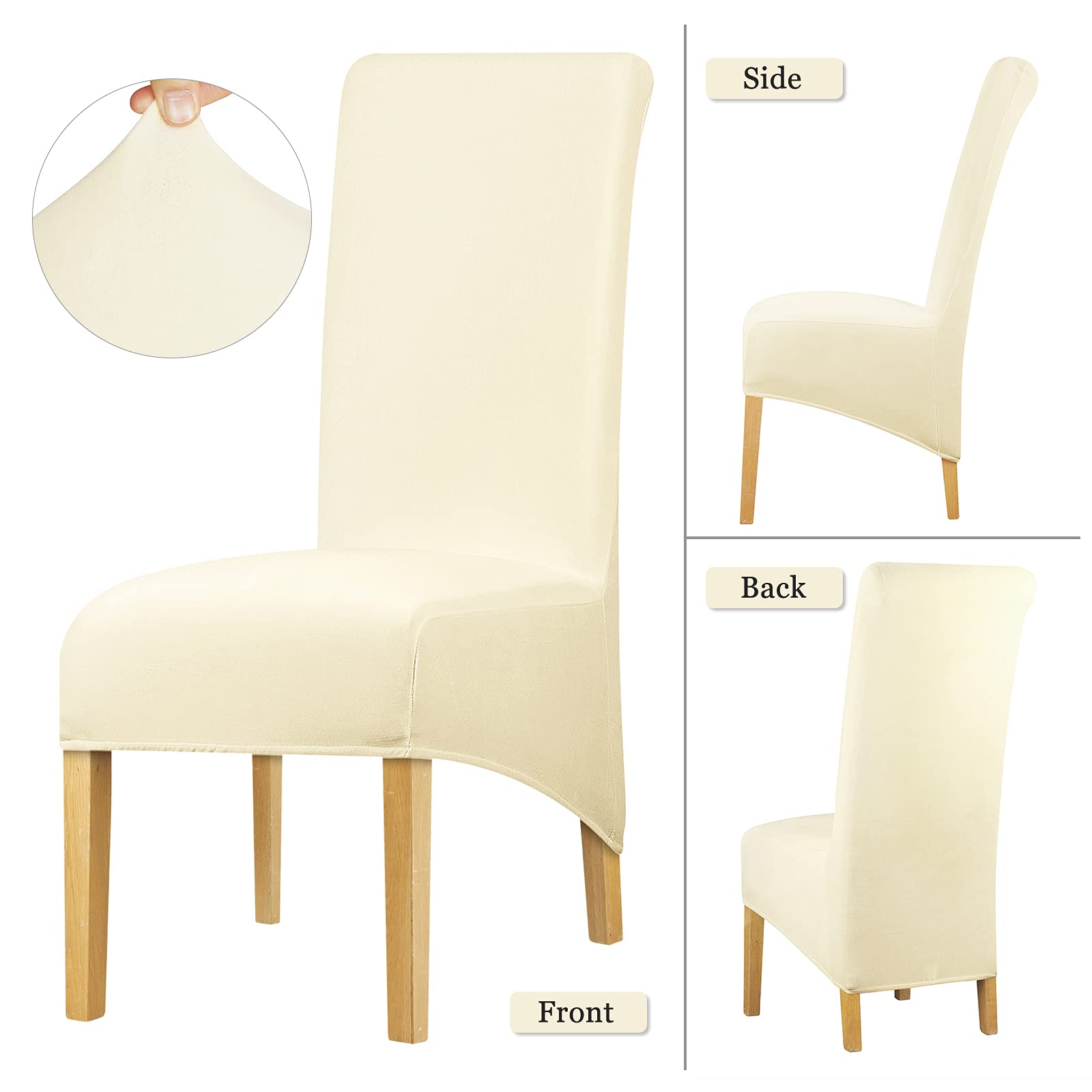 Leorate High Back Chair Covers Stretch Velvet Chair Slipcover Recliner Chair Protector for Dining Room Kitchen Banquet Home Decor Beige Pack of 4 - Image 3