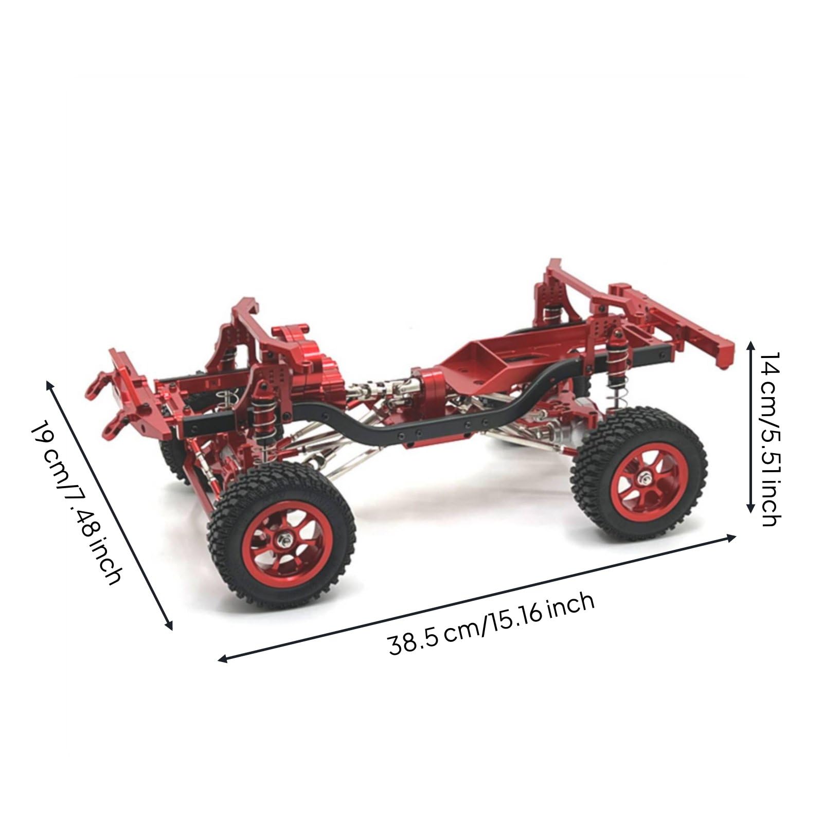 Chasis de Coche RC Metálico Bastidor Armazón Marco con Aleación de Aluminio y Transmisión Completa de Metal Ejes Diferenciales Preensamblado Adecuado, Rojo
