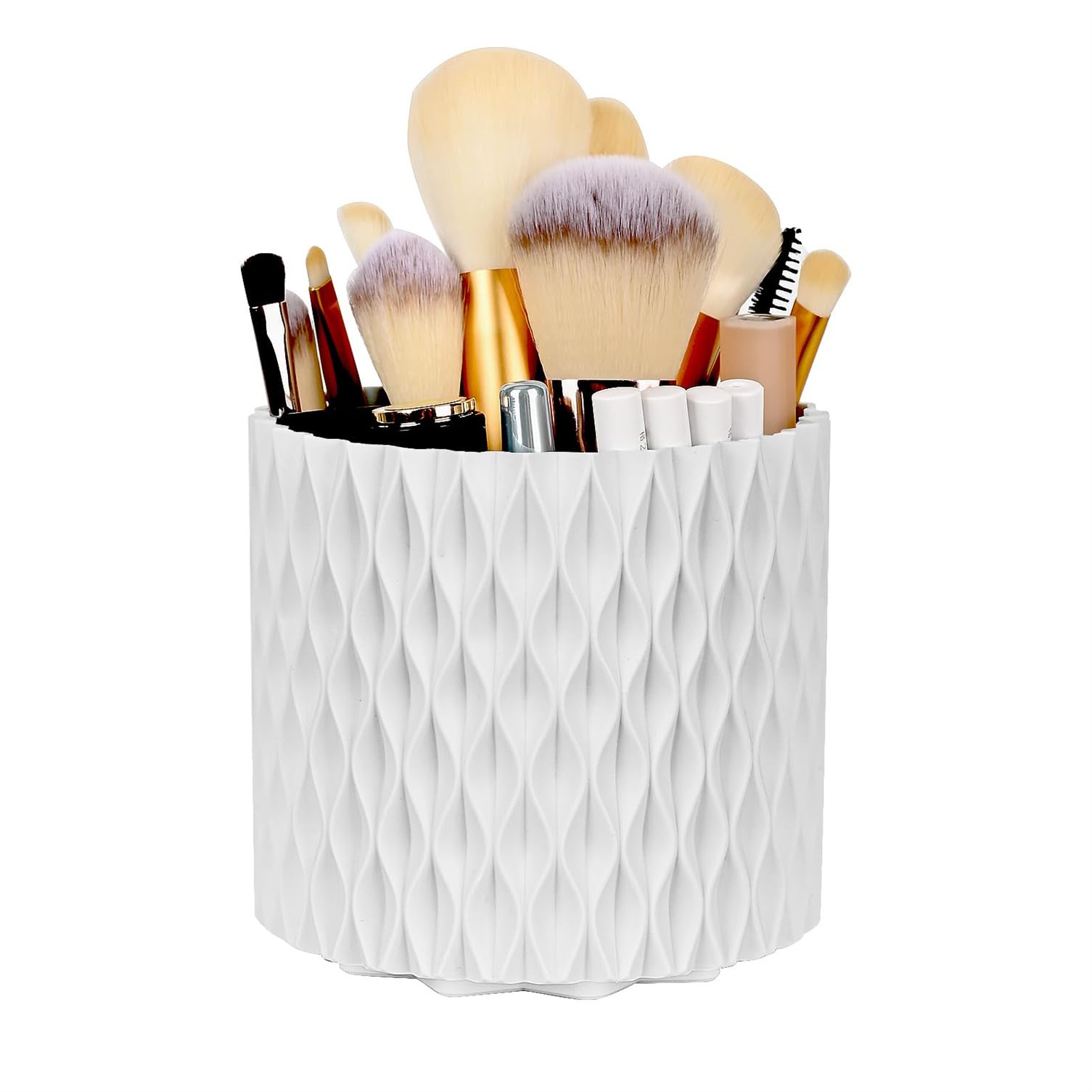 Sixfox 360 Rotating Makeup Brush Holder Organiser 5 Slot White