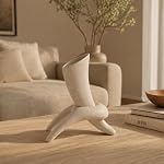 Modern Abstract Ceramic Vase 7.3" Wabi Sabi Japandi Sculptural Vase, Speckled Sandstone Texture Beige Matte Interlocking Vessel for Pampas Grass Boho Home Decor