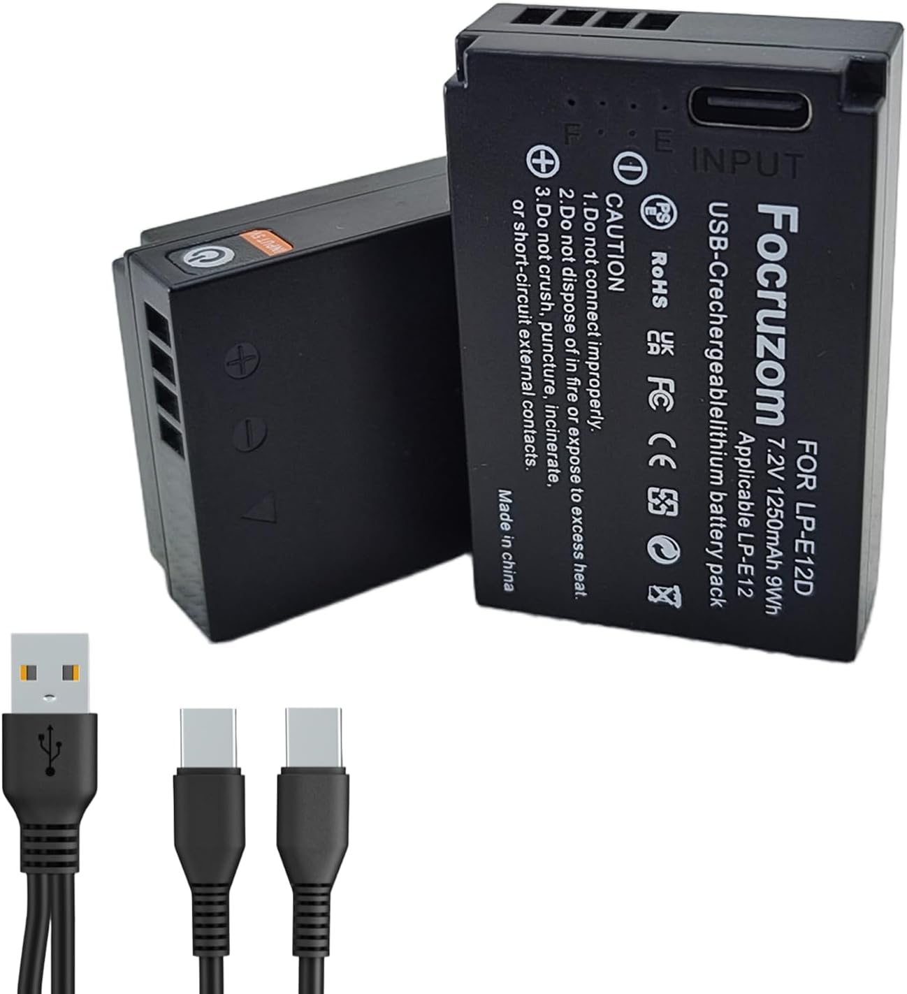 LP-E12 USB C Direct Charging Replacement Batteries 1250mAh (2-Pack) for Rebel SL1, PowerShot SX70 HS, EOS M, EOS M10, EOS M50, EOS M100, EOS M200 Cameras