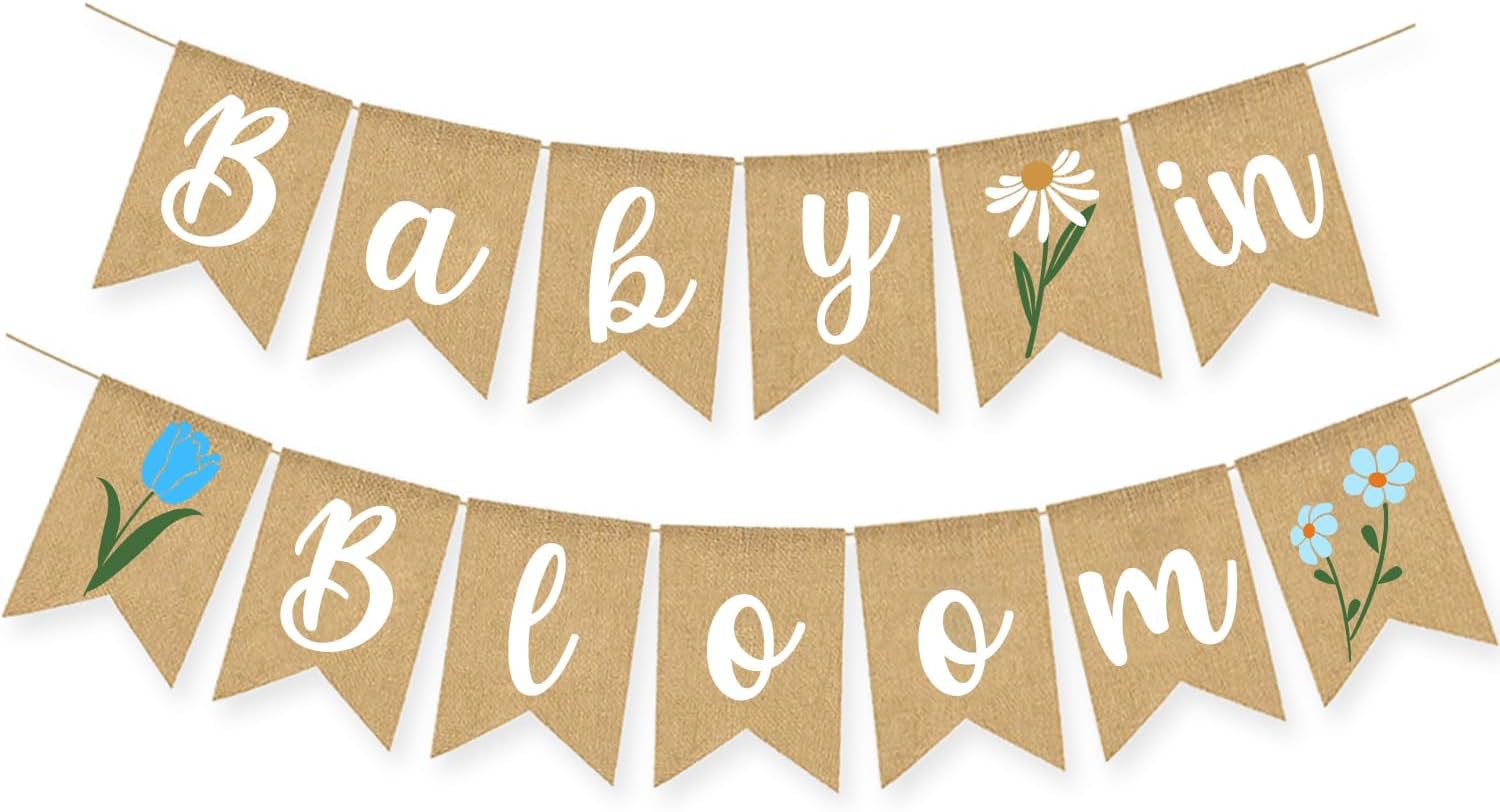 Baby In Bloom Baby Shower Decoration Banner Wildflower Burlap Garlands Floral Theme Sign Backdrop Blue