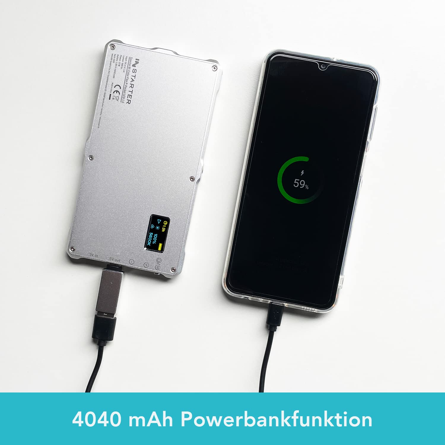 Spectar LED Videoleuchte, Kamera Beleuchtung mit Bi-Color im Pocket-Format, 12 W Videolicht mit Diffusor, Studiolicht mit Powerbank-Funktion