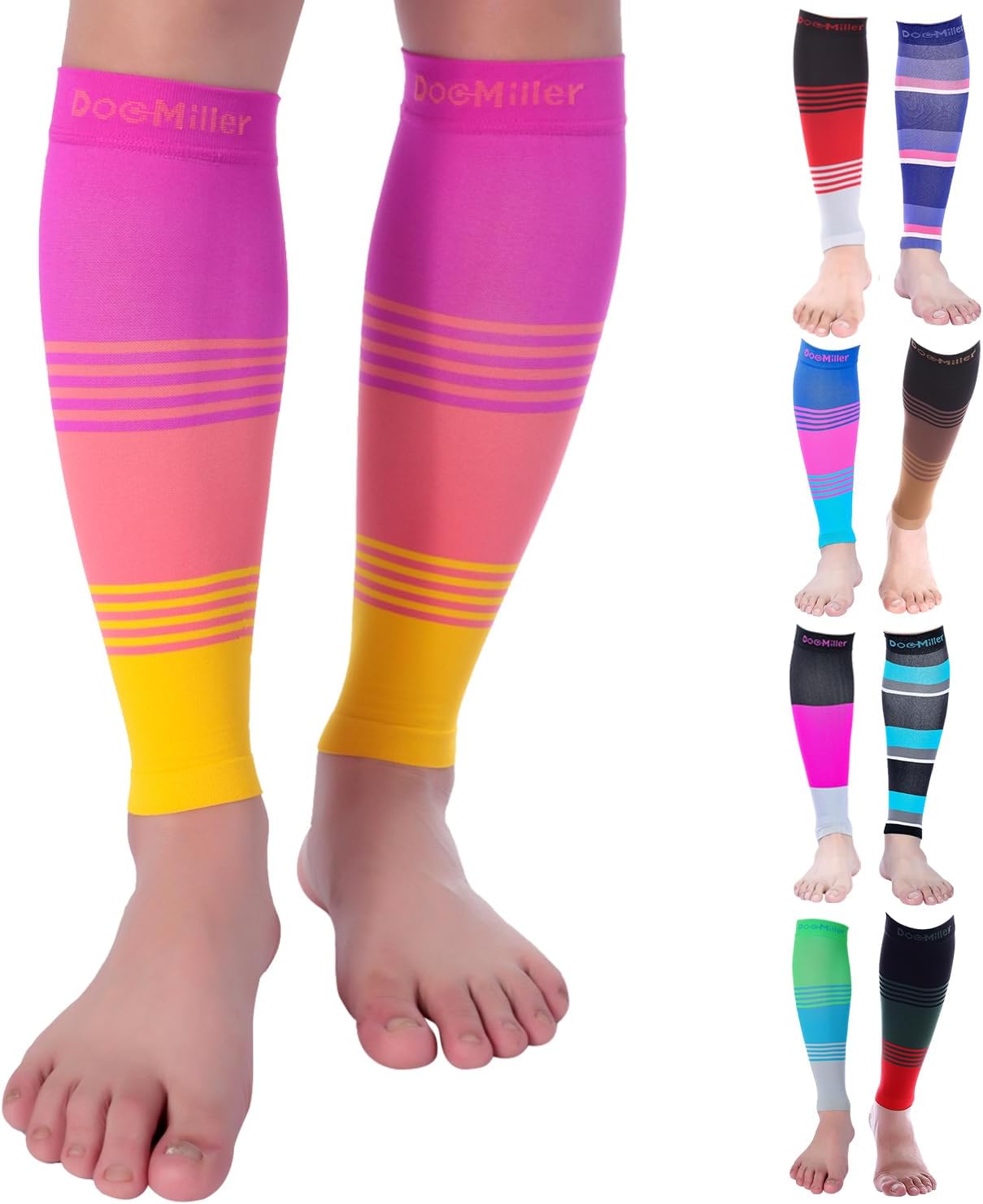 Doc Miller Compression Calf Sleeve for Men & Women, 20-30 mmHg Graduated Support, Knee High, Running, Shin Support, Calf Sleeves, Striped Design, 1 Pair