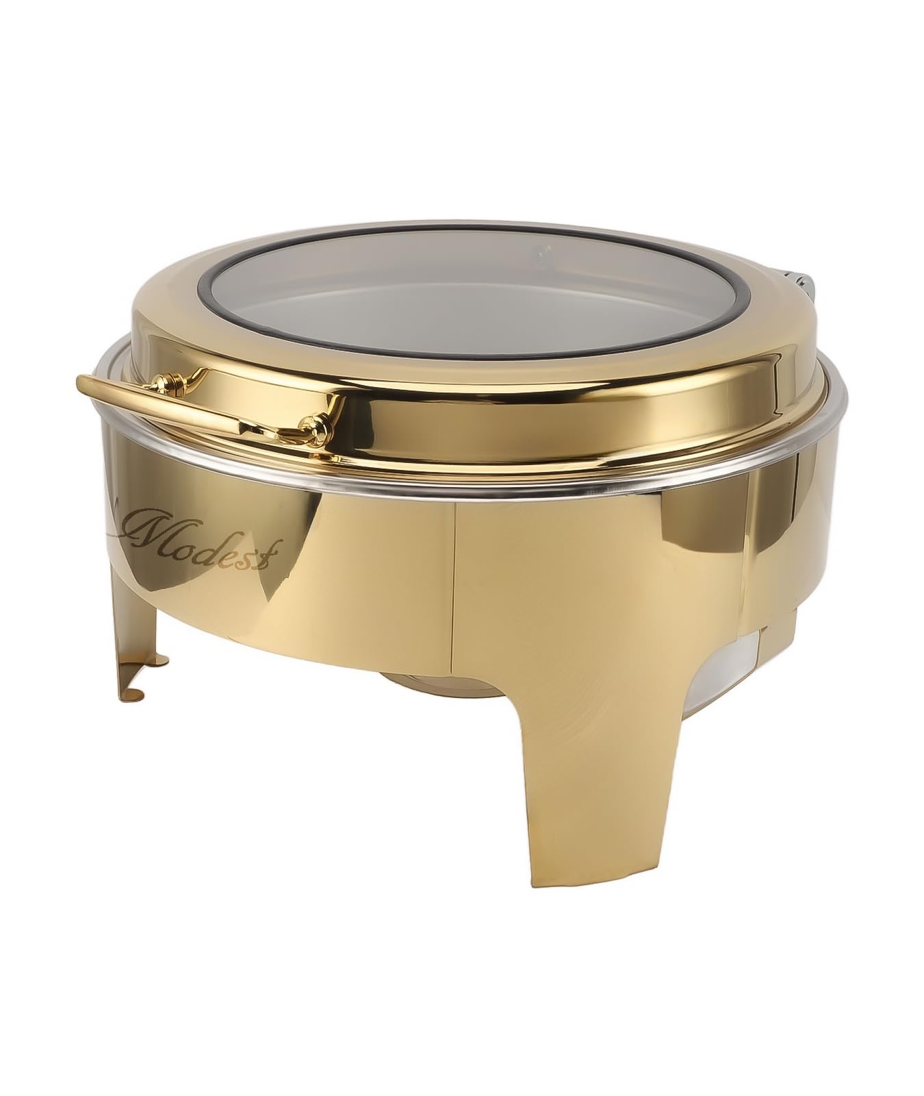 6L Hydraulic Round Chafing Dish, Food Warmer Catering Event Food Heaters - Fondue Buffet Set, Buffet Servers and Product Heaters, Covered Servers Hot Plate with Glass Top, Soft Close Lids, Full Gold
