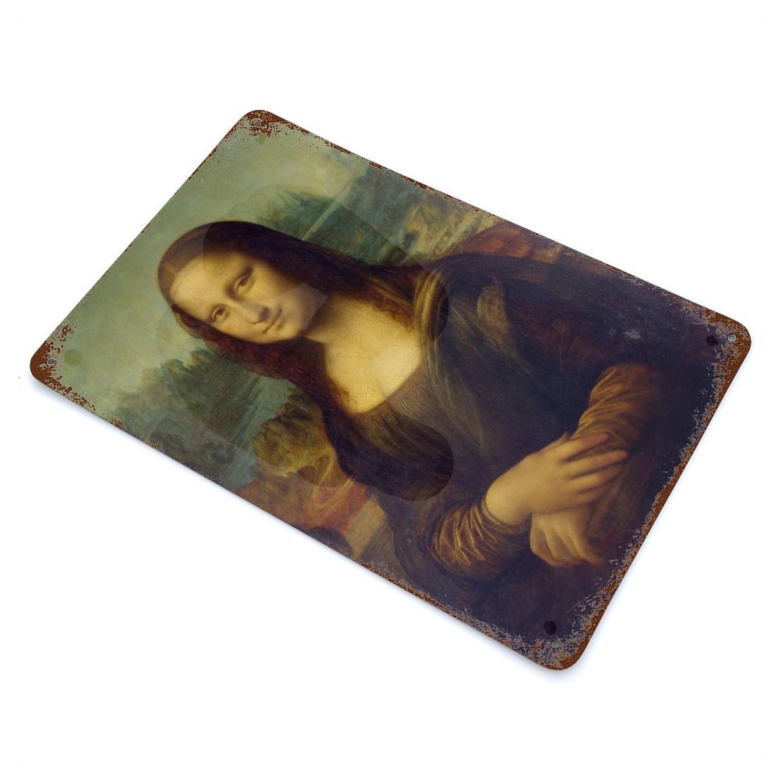 Mona Lisa Portrait Rust Effect Tin Sign 11.8"x7.9", Retro Wall Decor for Patio, Garden Room And Bar Decor