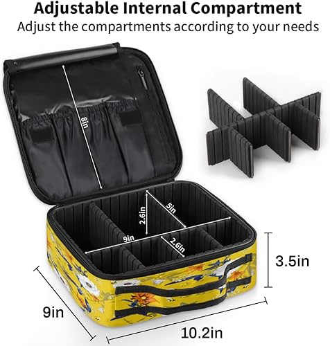 Miniatura 3 de KOBLEN Bolsa de maquillaje de viaje para mujer, grande, cuadrada, portátil, profesional, de tren de coqueta, estuche cosmético con asa, patrón