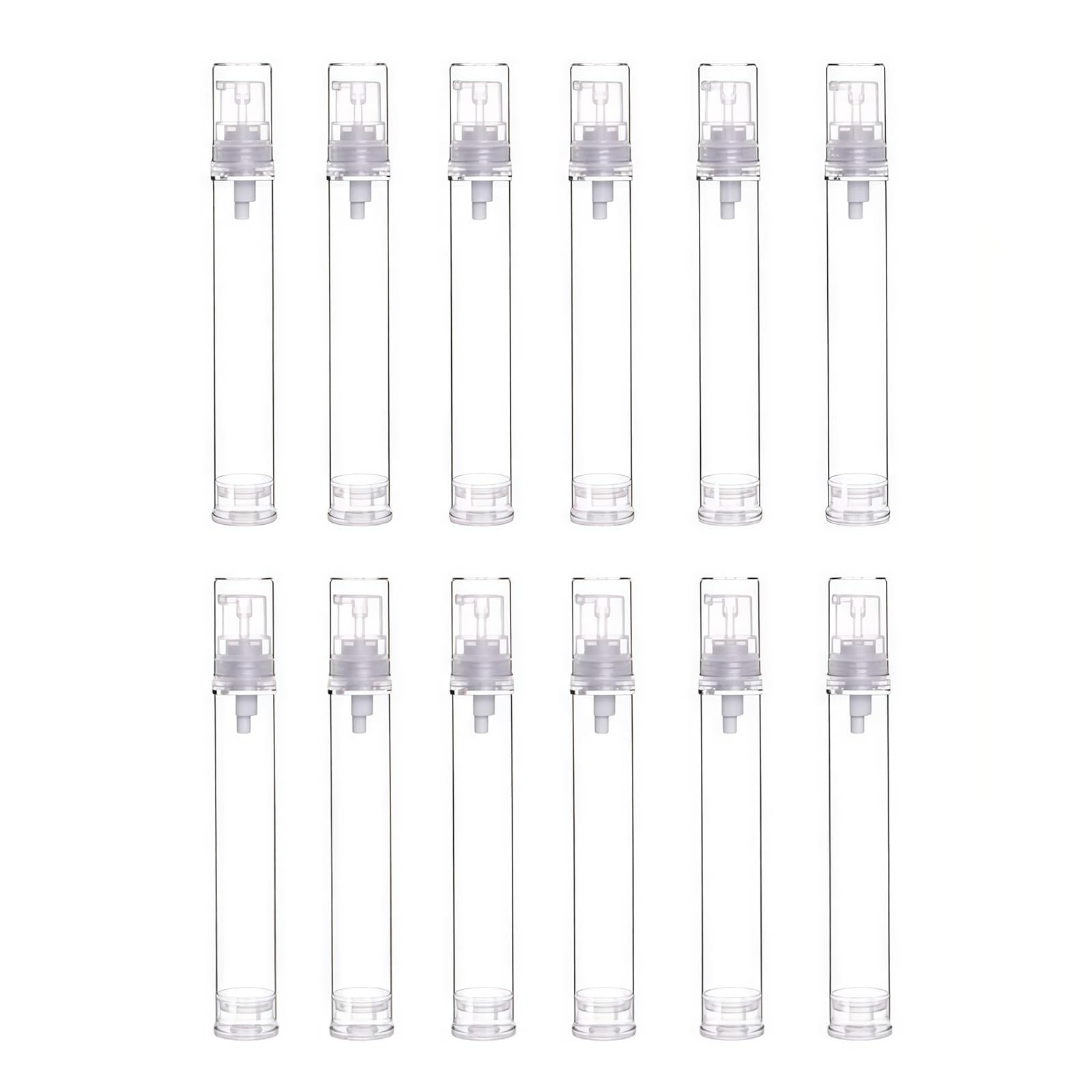 VASANA 12Pcs 15ML Empty Refillable Cosmetic Containers Cream Lotion Bottles Portable Clear Plastic Airless Vacuum Pump Bottle Sample Packing Toiletries Liquid Storage Vial Jars
