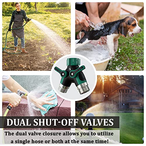 Hose Splitter 2 Way, Heavy Duty Metal Connector, Two Way Garden Hose Splitter, High Flow Spigot Faucet Bib Adapter, Solid Double Y Shut Off Valve For Outdoor Gardening Hoses, Green #TOP6
