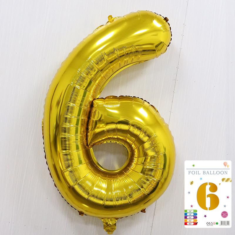 Image of Atpata Funky 6 Number Golden Foil Balloon 40 inch Size Birthday Decoration Items | Happy Birthday Decoration Kit | 6th Year Birthday Party Anniversary Wedding Decorations