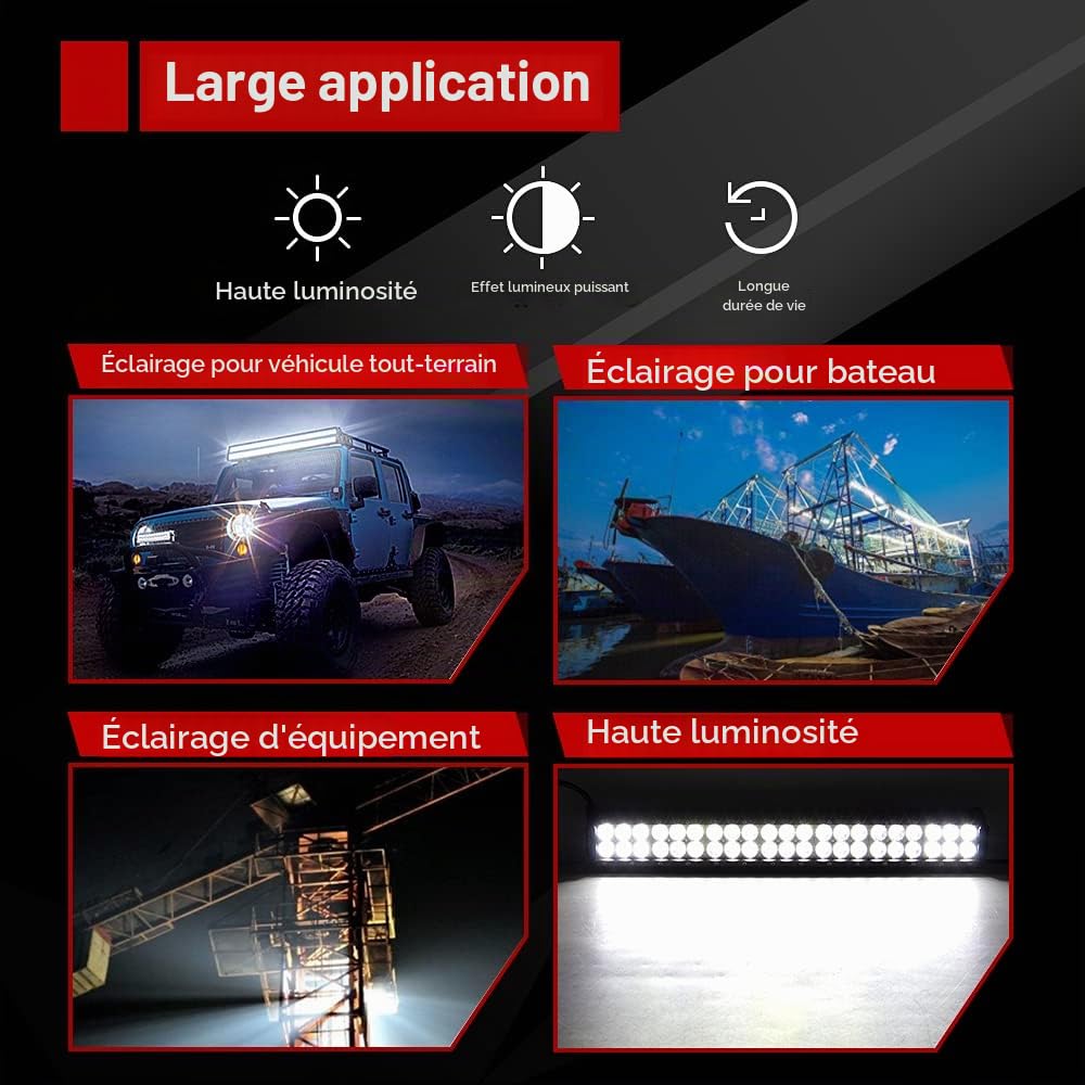 Willpower Barre lumineuse LED de 38.1 cm 90 W,Faisceau combiné,12 V 24 V,Avec faisceau de câblage,Feux de conduite tout-terrain,Étanche,Feux de brouillard,Pour 4x4, camions, tracteurs, SUV, ATV