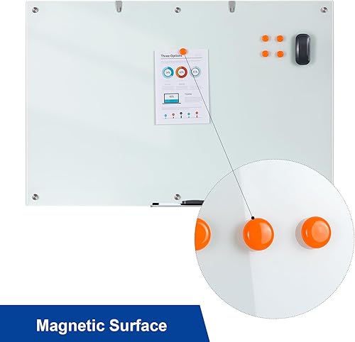 Miniatura 4 de Pizarra de cristal grande de borrado en seco, 72 x 48 pulgadas, pizarra magnética de vidrio para pared, tablero sin marco de 6 x 4 pies para