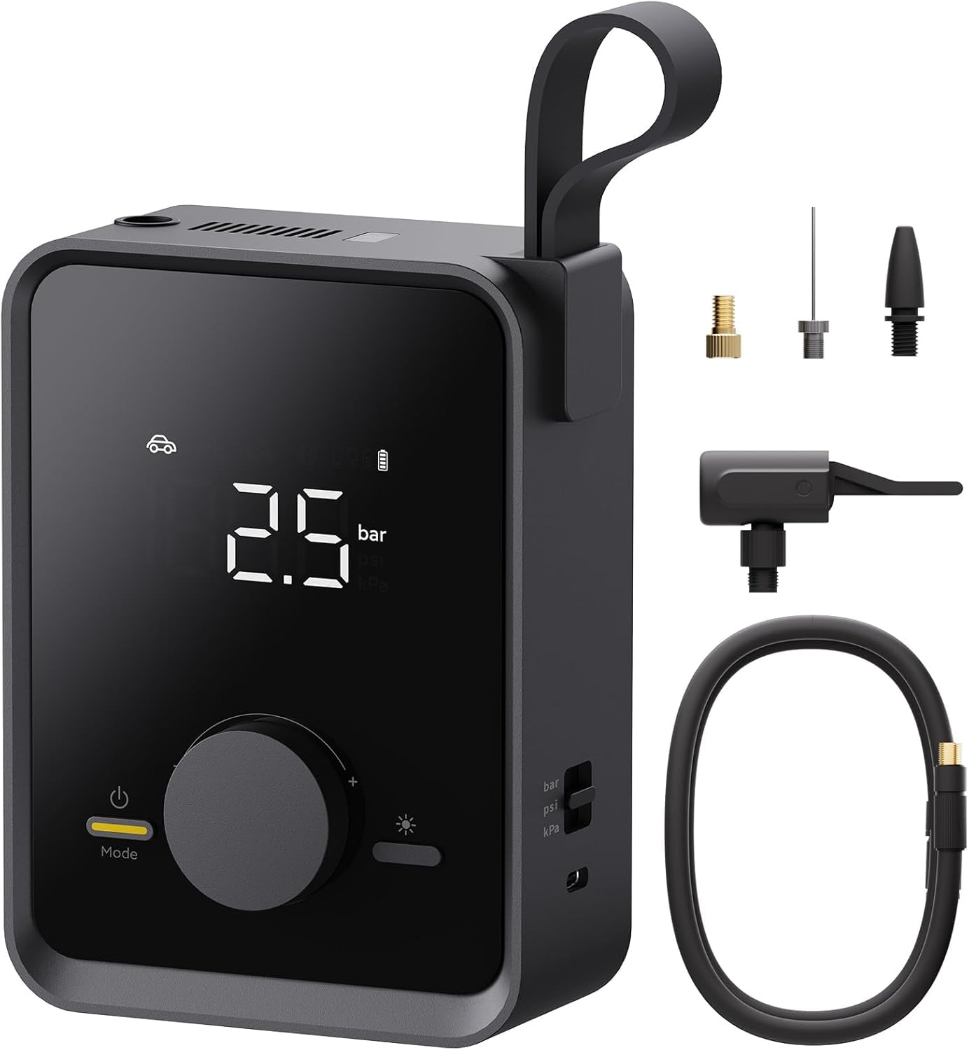 Compresor Aire Portatil 120PSI, Hinchador Ruedas Coche 2500mAh Batería | 5 Modos, Parada Automática con Pantalla LCD Digital y Linterna LED, para Coches, Motos, Bicicletas Pelotas