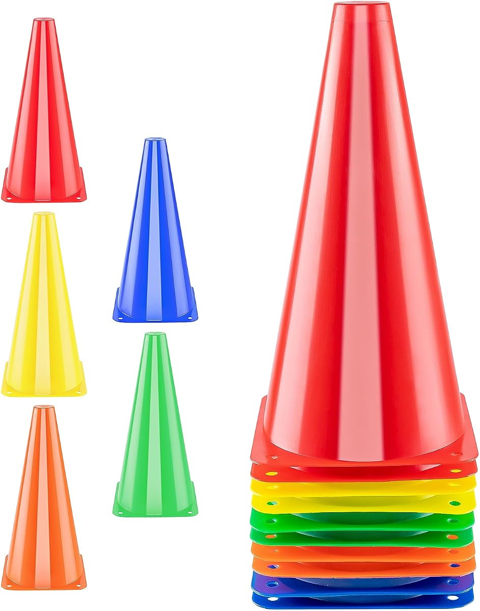Conos de tráfico de entrenamiento deportivo de plástico de 12,5 pulgadas (32 cm), juego de 10