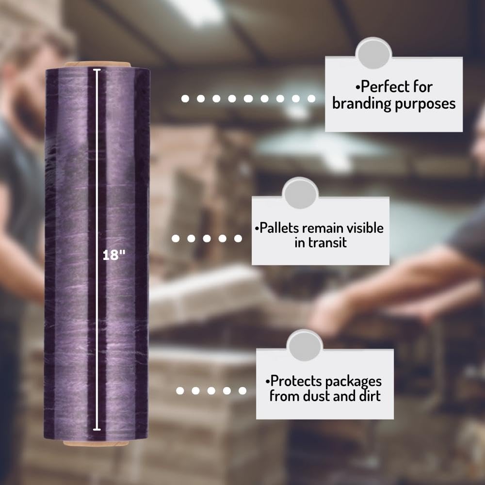 PSBM Lot de 4 rouleaux de film étirable violet foncé de 45,7 cm x 300,5 m, calibre 100, film rétractable de résistance industrielle pour le déménagement, l'emballage et l'expédition