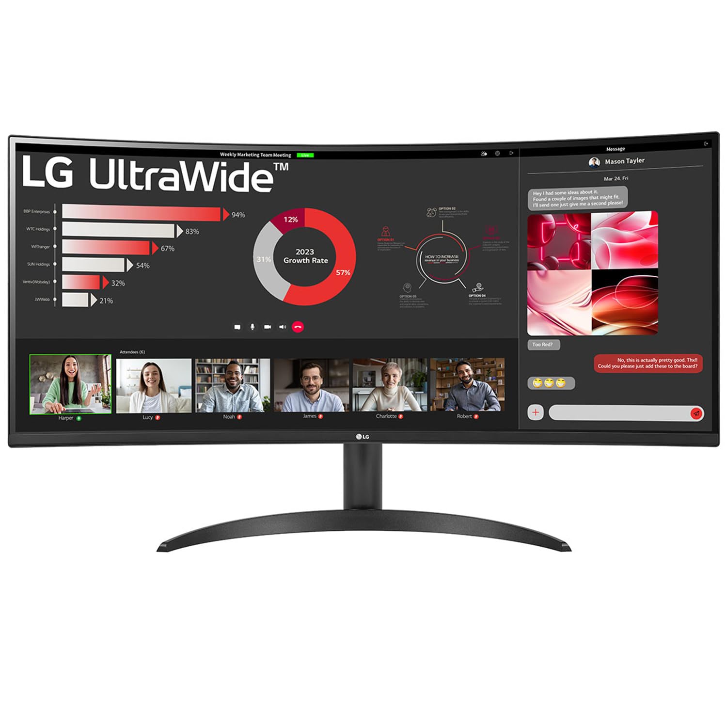 LG 34 Inches 21:9 Curved Ultra Wide Monitor, WQHD(3440 x 1440 Pixels), sRGB 99%(Typ), HDR 10, Dual Controller, PBP, Flicker Safe, Smart Energy Saving, HDMI, DP, Head Phone Out,Tilt, Black, 34WR50QC