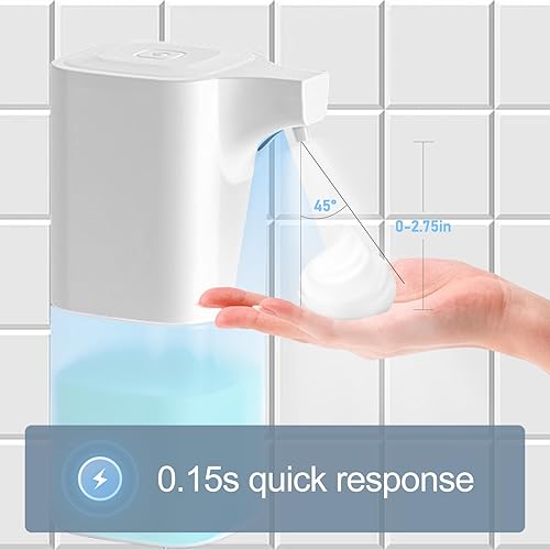 Miniatura 9 de Dispensador automático de jabón espumoso, 12 oz11.8 fl oz, espuma ajustable de 4 niveles, recargable, dispensador de jabón de manos de montaje en