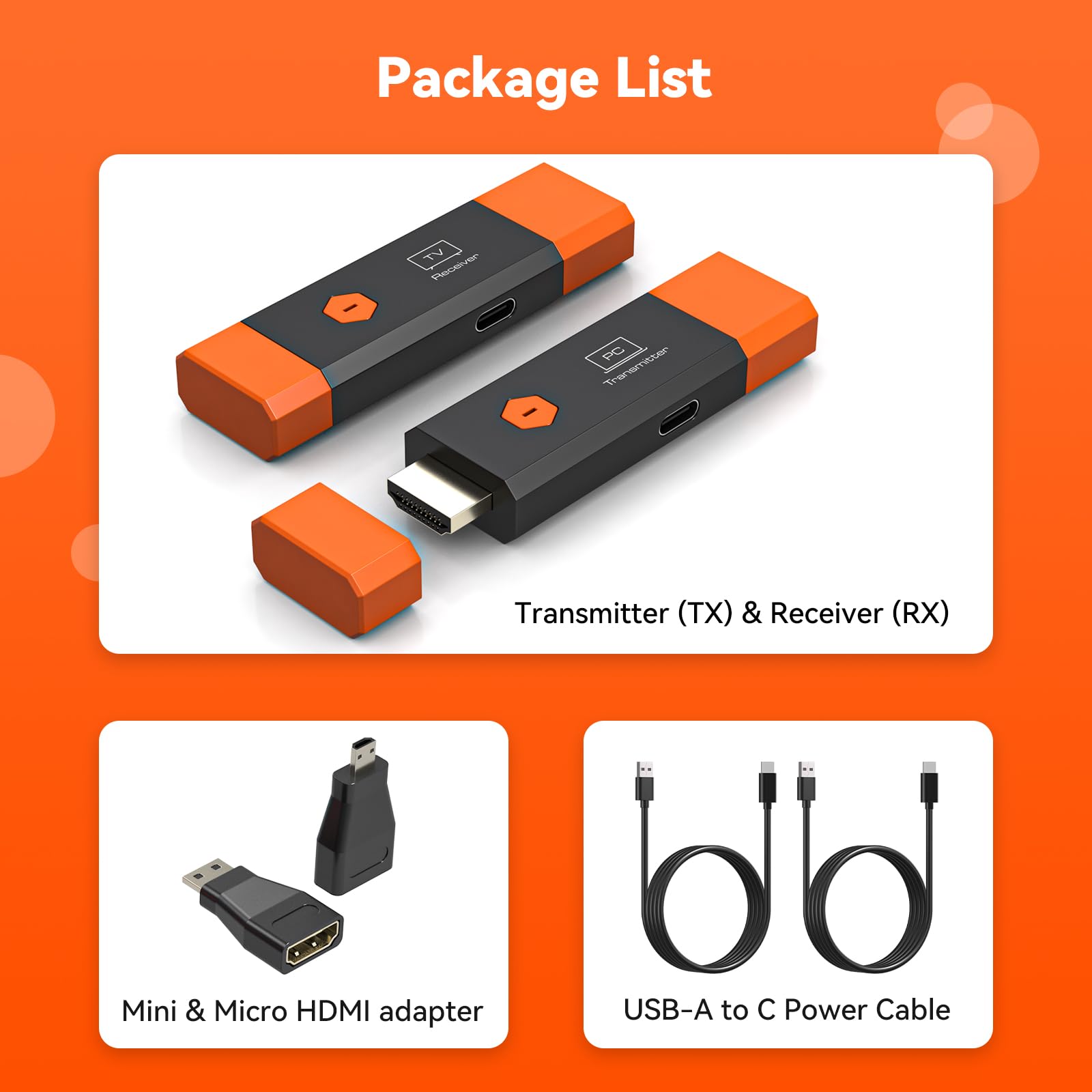 Trasmettitore & Ricevitore HDMI Wireless 4K – 5.8G Doppia Banda, 150 m, Multi Display (1 RX), LED, Plug & Play, Ingresso 4K Uscita 1080p con EDID (1pcs)