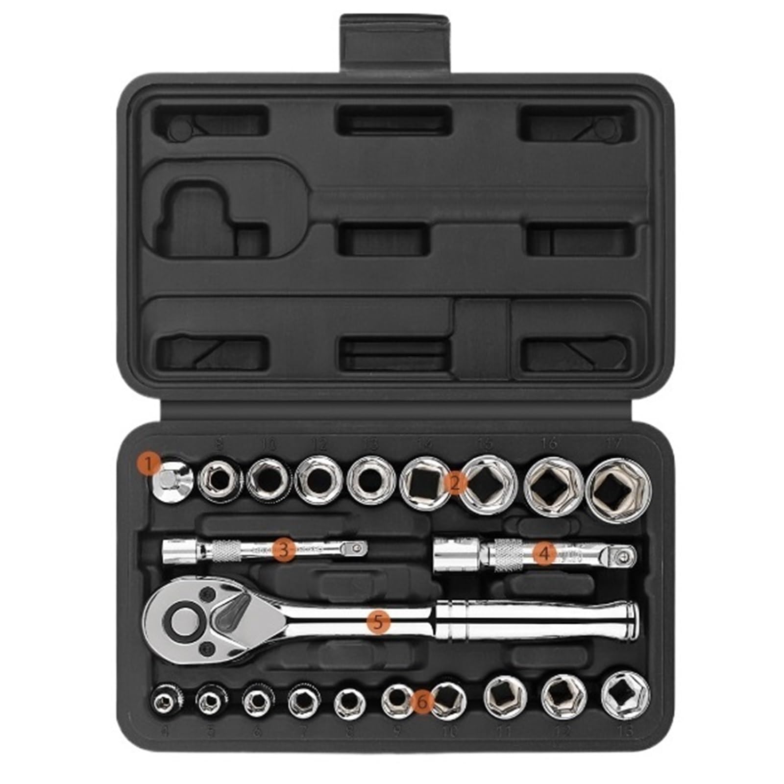 ZGUOUZANTYE Ratcheting Wrench Set, 22PC 1/4+3/8" Drive 72T Ratchet Socket Set 4-17mm W/Adapters for Auto Repair Kit for Engine/Transmission Maintenance​