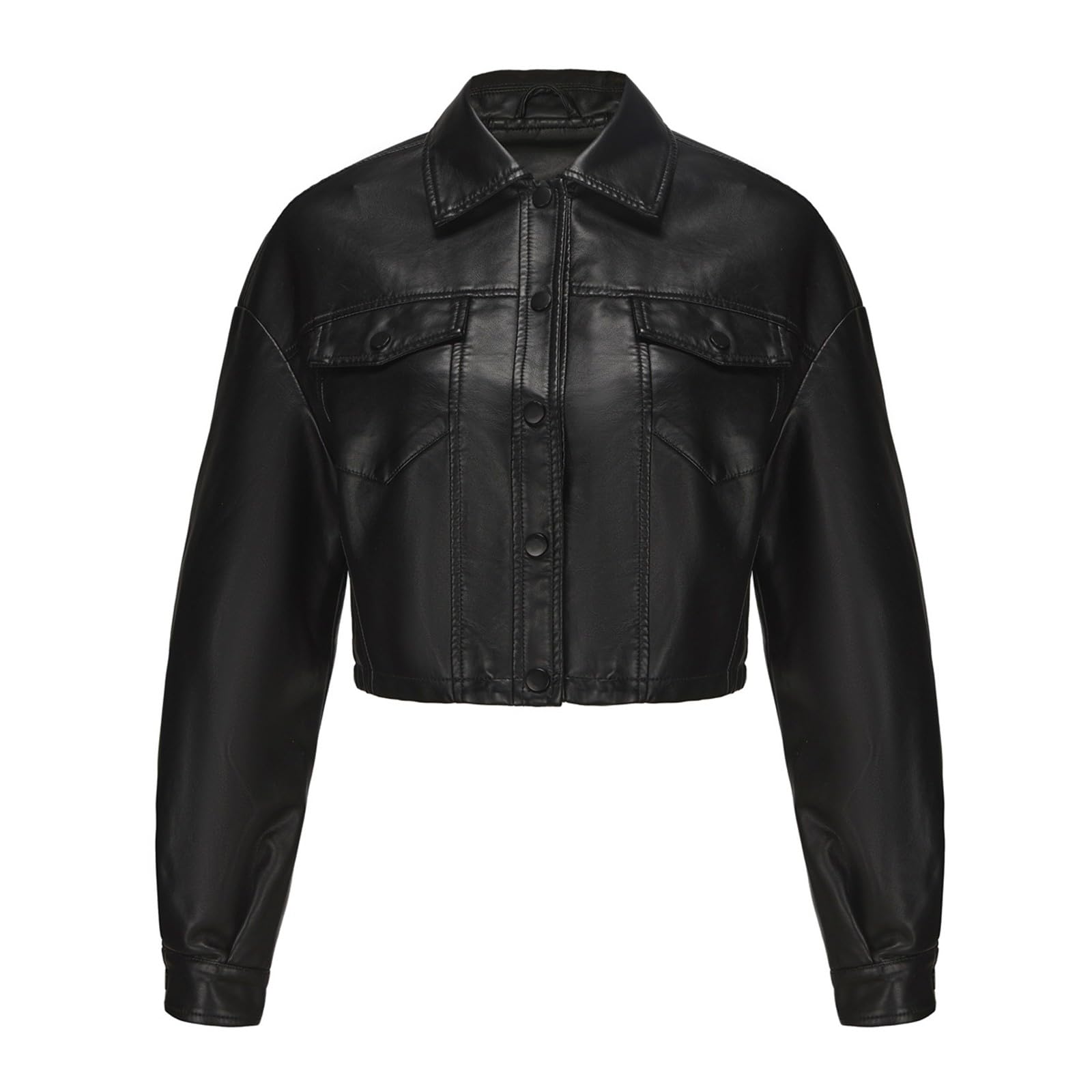 Lederjacke Damen Kurz Damen-Jacken Mode Leder Jacke Damen Motorrad Mantel Damen Einfarbig Frauen Kunstlederjacke Moto Biker Lederjacke Leicht Übergangsjacke Lederoptik Kurzmantel Mit Knöpfen