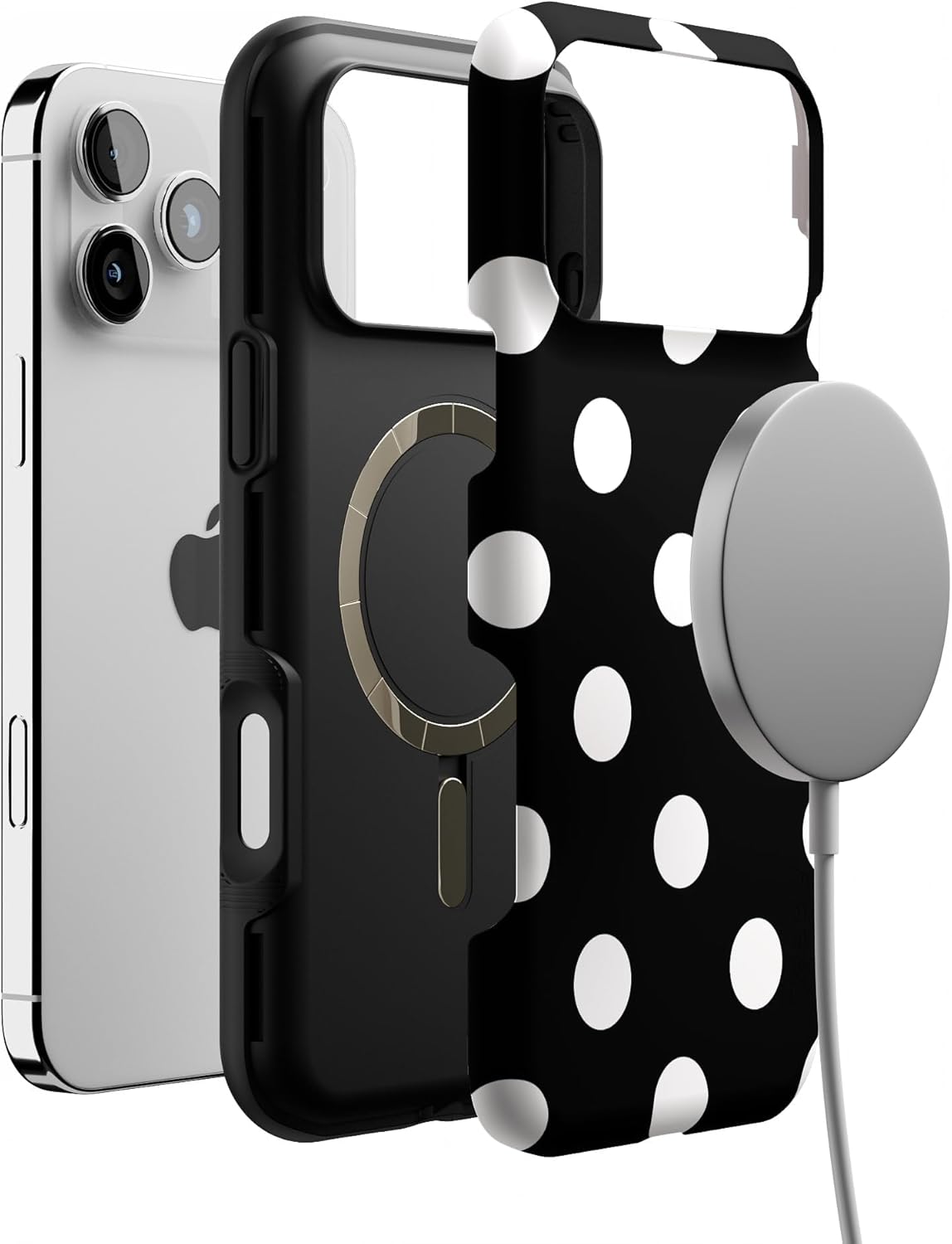 Casely iPhone 17 Pro Max Case | High Contrast | Black Polka Dot | Bold Protective Design | Compatible with MagSafe