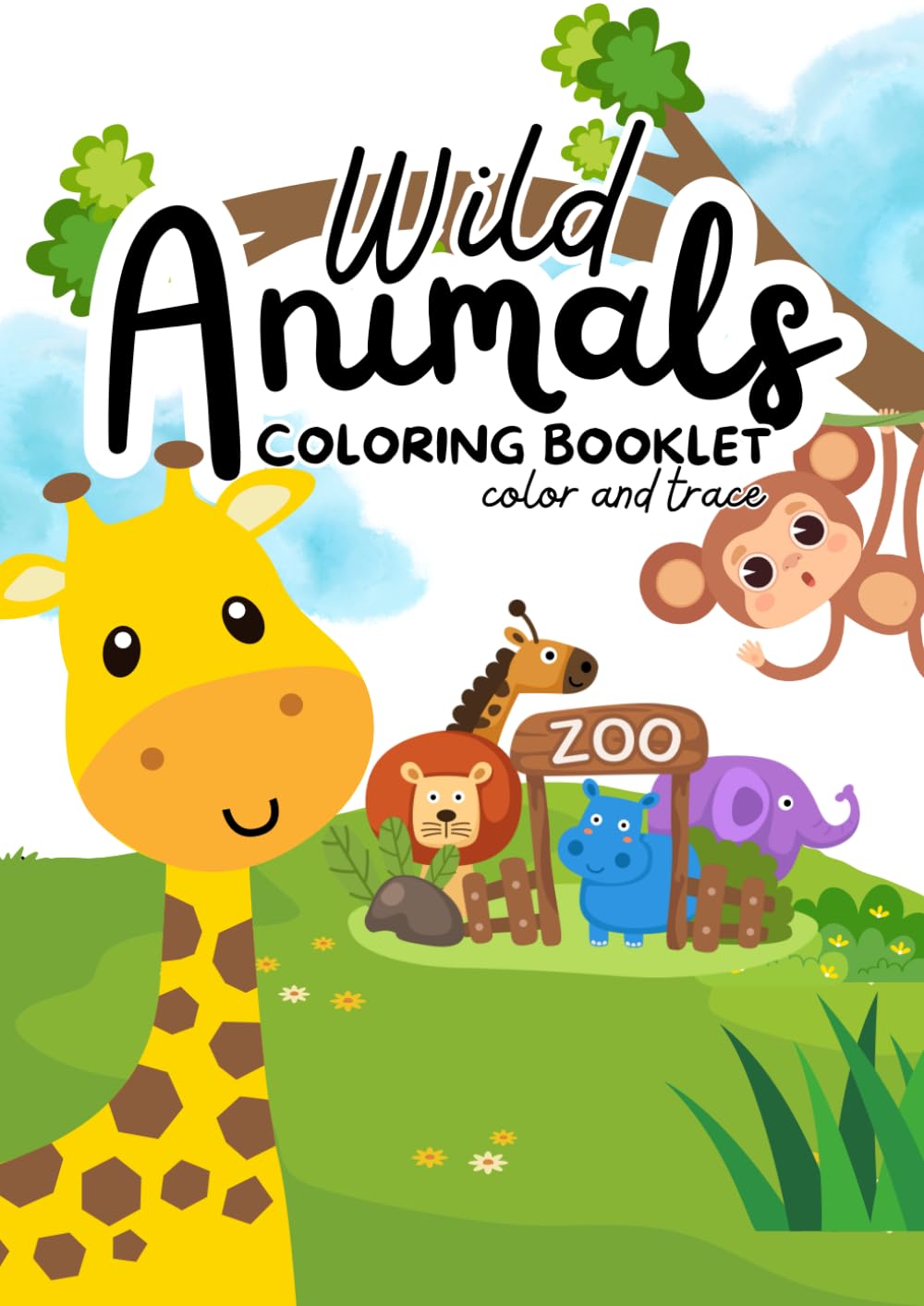 wild animals coloring booklet: color and trace