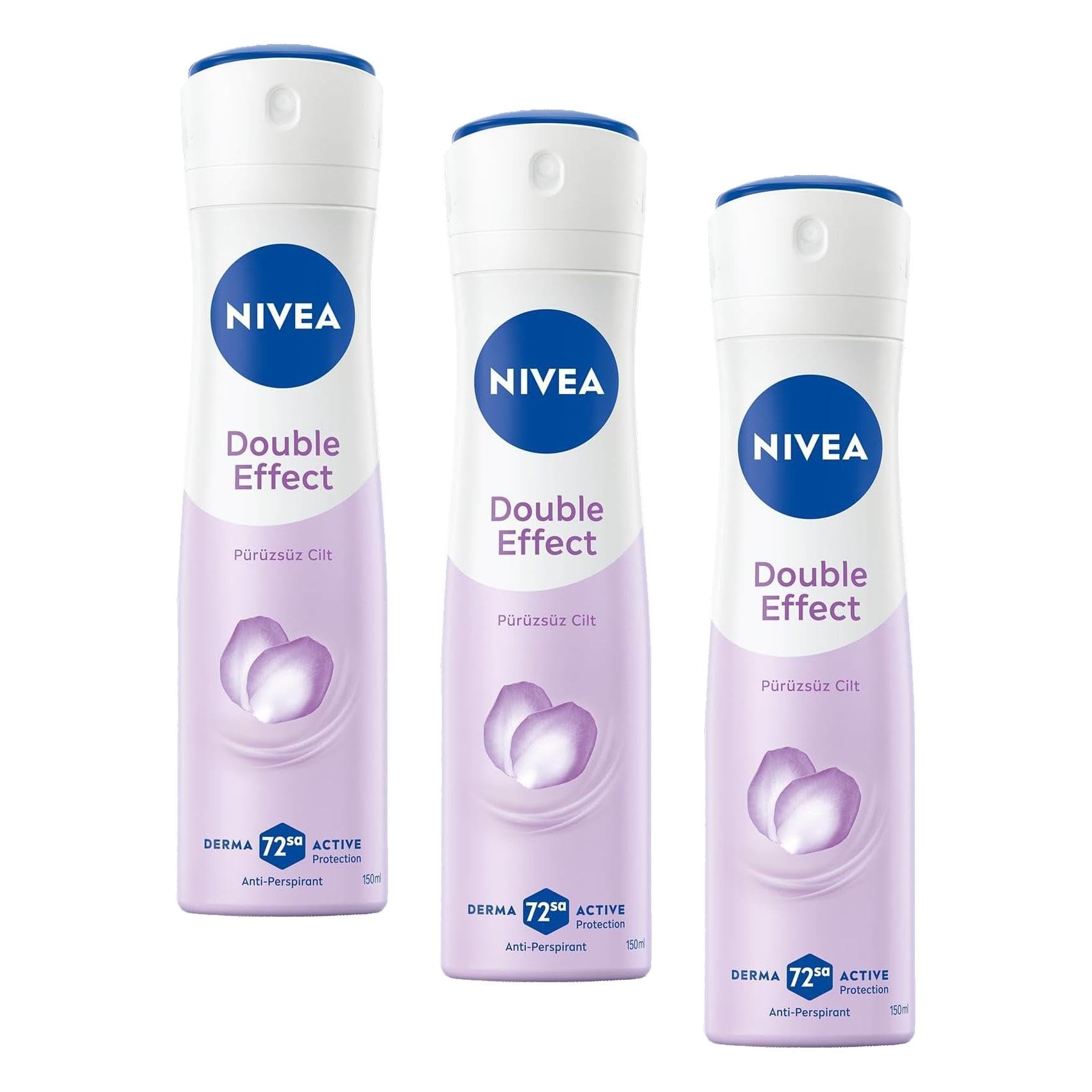NIVEA Kadın Sprey Deodorant Double Effect 150ml, 72 Saat Anti-perspirant Koruma, Alkolsüz, Pürüzsüz Cilt, Doğal Avokado Özleri (3 paketi)