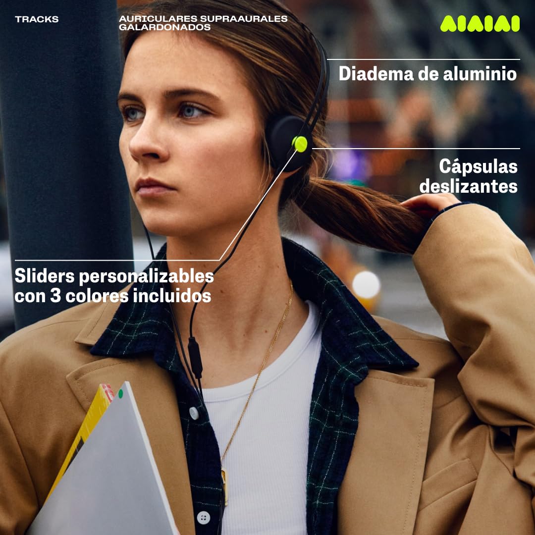 Aiaiai Tracks - Auriculares supraaurales galardonados con Conector Mini Jack de 3,5 mm, Sonido de Espectro Completo, Mando de un botón con micrófono y Diadema de Aluminio