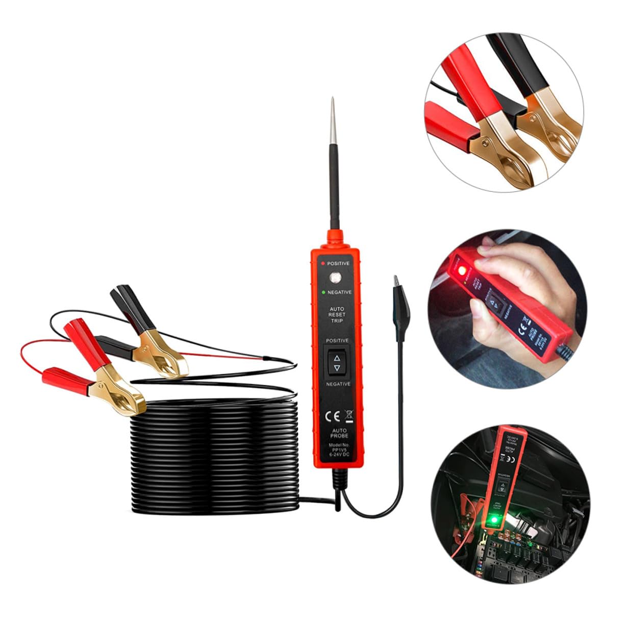Probador Circuitos Automotrices con Pinzas Positivo y Negativo Tester Eléctrico para Diagnóstico y Localización de Fallos Sistemas Eléctricos de Vehículos Cable de Metros para
