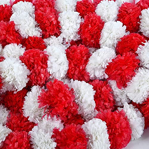 The Art Box Artificial Marigold Garland Pack Of 5 Pcs - 5 Feet Each, Red And White Valentine Decorations Wedding Fake Flowers Strands Fall Hanging Garland Christmas Party Indian Pooja Diwali Decor #TOP2