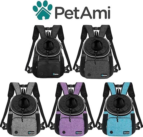 Miniatura 7 de PetAmi Mochila transportadora frontal para perro, mochila ajustable para perros y gatos, transportadora ventilada para senderismo, campamento,